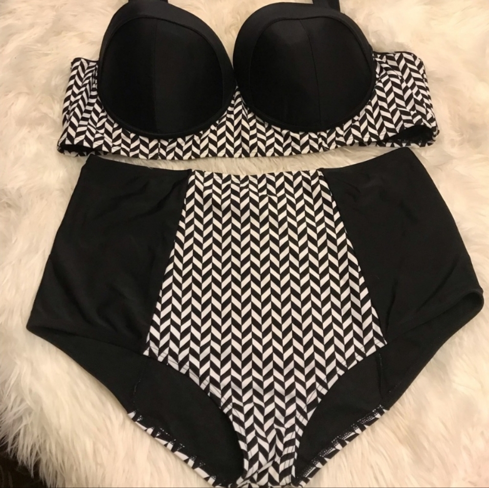 Swimsuit Womens Retro High Waist Bikini Set 2PCS Pushup Printed Swimwear